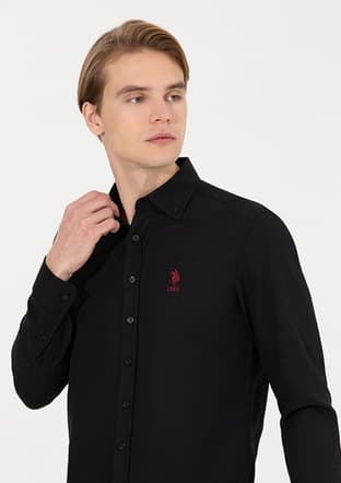 US POLO ASSN Erkek Siyah Dokma Gömlek - 1