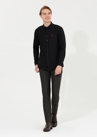 US POLO ASSN Erkek Siyah Dokma Gömlek - 3