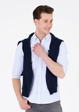 US POLO ASSN Erkek Mavi Dokma Gömlek - 1