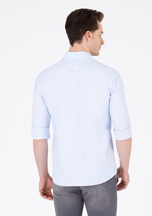 US POLO ASSN Erkek Mavi Dokma Gömlek - 4