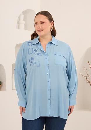 RMG - O6850 Kadın Mavi Tunik Gömlek - 1