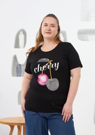 O6693 Kadın Siyah T-shirt - 1