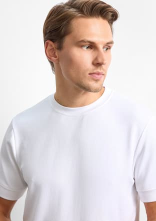 B35W10008 Erkek Beyaz Bisiklet Yaka T-shirt - 3