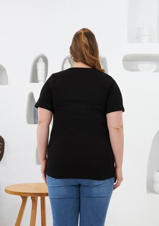 O6704 Kadın Siyah T-shirt - 3