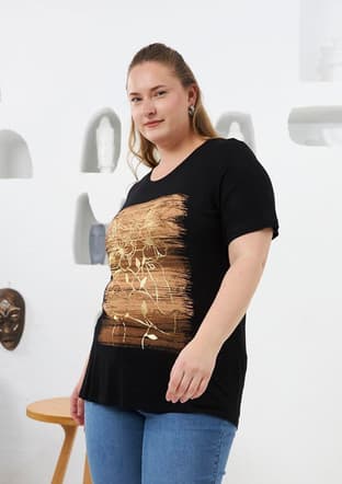 O6678 Kadın Siyah T-shirt - 2