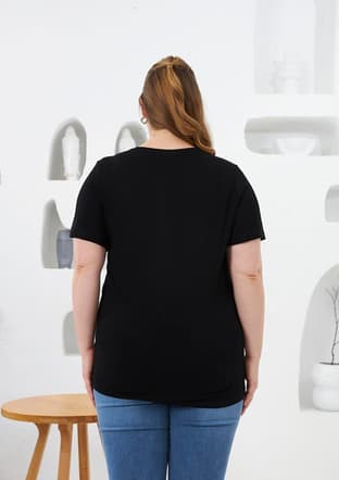 O6678 Kadın Siyah T-shirt - 3