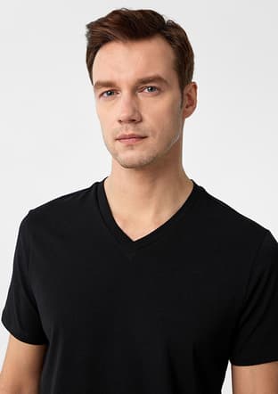Ts1014000445 Erkek Siyah V Yaka T-shirt - 3