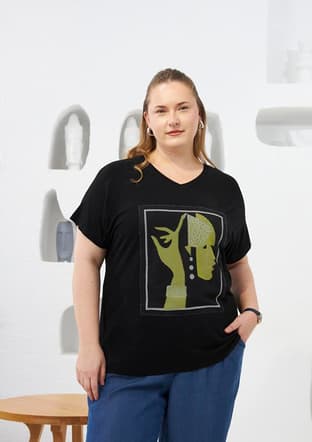 O6692 Kadın Siyah T-shirt - 1