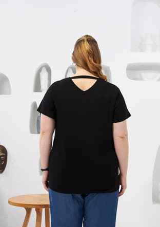 O6692 Kadın Siyah T-shirt - 3