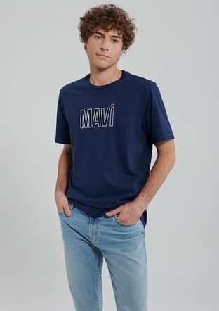 M066842-70758 Erkek Lacivert Baskılı T-shirt - 1