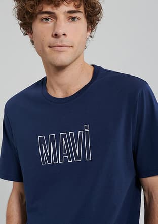 M066842-70758 Erkek Lacivert Baskılı T-shirt - 3