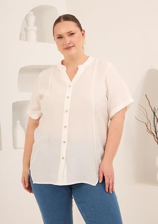 RMG - O6844 Kadın Ekru Basic Bluz - 1