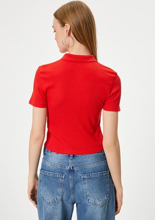 4Sal10846Ik Kadın Kırmızı Polo Yaka T-shirt - 4