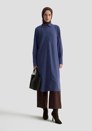 25Kd1017 Kadın Lacivert Gömlek - 1