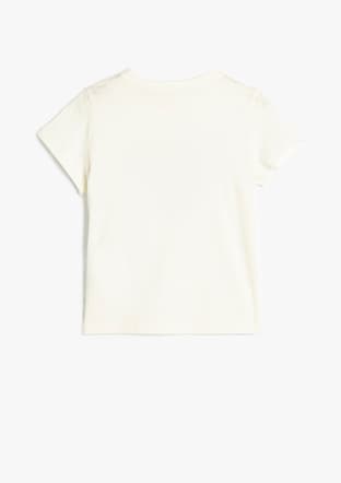 5Skg10076Ak Kız Çocuk Beyaz Baskılı T-shirt - 2
