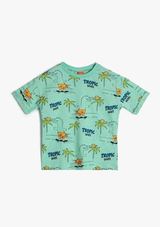 4Smb10033Tk Erkek Çocuk Yeşil Baskılı T-shirt - 1