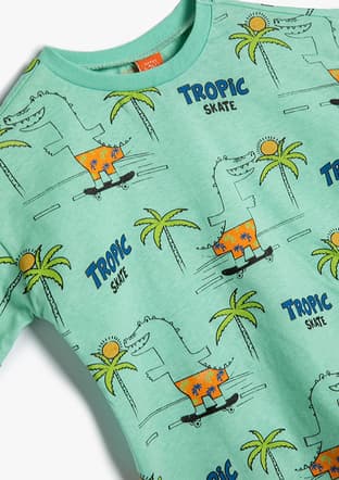 4Smb10033Tk Erkek Çocuk Yeşil Baskılı T-shirt - 3