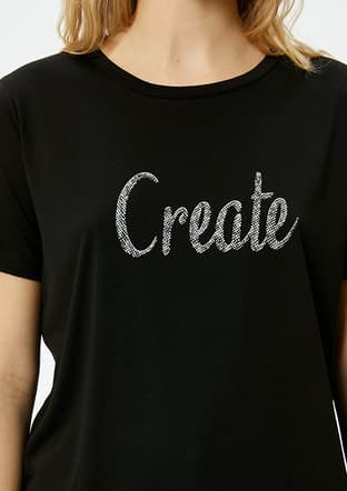4Sak50175Ek Kadın Siyah Bisiklet Yaka T-shirt - 3