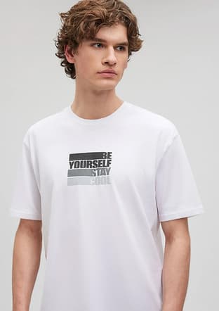 M0612111-620 Erkek Beyaz Baskılı T-shirt - 1