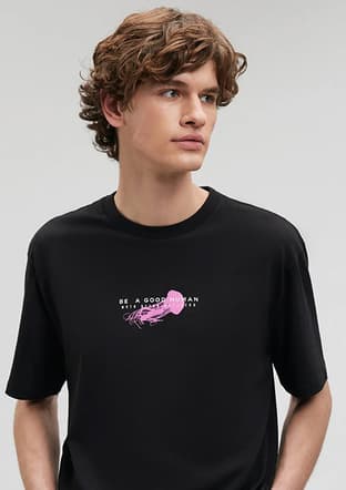 M0612082-900 Erkek Siyah Baskılı T-shirt - 1