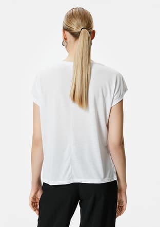 4Sak50174Ek Kadın Beyaz V Yaka T-shirt - 2