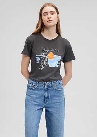 M1612397-70087 Kadın Siyah Baskılı T-shirt - 1