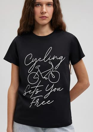 M1612214-900 Kadın Siyah Baskılı T-shirt - 1