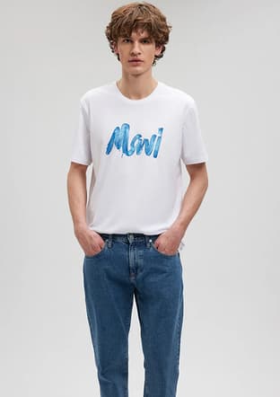 M0611321-620 Erkek Beyaz Baskılı T-shirt - 1