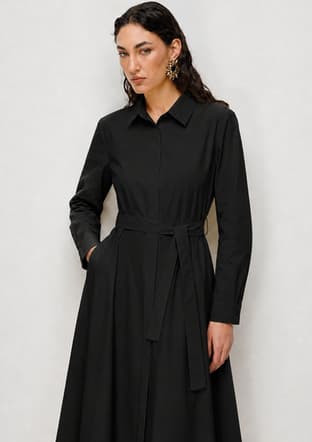 - M2MZ1030120389 Kadın Siyah Kuşak Detaylı Poplin Gömlek Elbise - 2