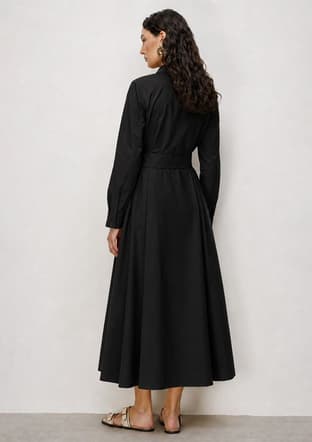 - M2MZ1030120389 Kadın Siyah Kuşak Detaylı Poplin Gömlek Elbise - 3