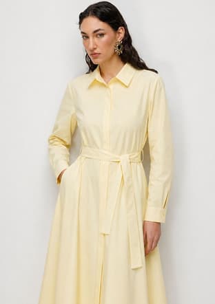 - M2MZ1030120389 Kadın Sarı Kuşak Detaylı Poplin Gömlek Elbise - 2