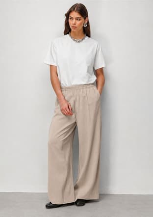 - M2MZ1010130260 Kadın Bej Beli Lastikli Modal Dokulu Pantolon - 2
