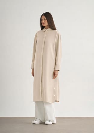 - M2MZ1030210240 Kadın Bej Çıtçıtlı Uzun Yazlık Tunik - 2
