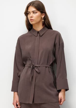 - M2MZ1030210256 Kadın Kahverengi D Tokalı Modal Dokulu Tunik - 3