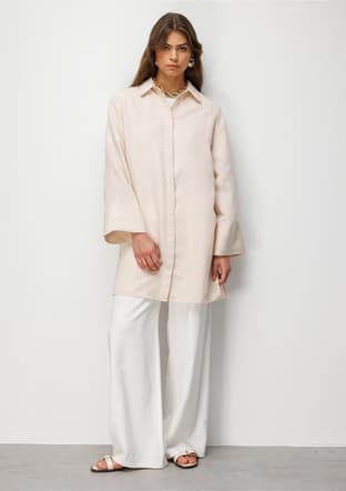 - M2MZ1030210249 Kadın Bej Armürlü Modern Kesim Uzun Tunik - 4