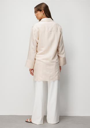 - M2MZ1030210249 Kadın Bej Armürlü Modern Kesim Uzun Tunik - 5