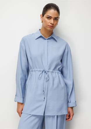 - M2MZ1030210247 Kadın Mavi Beli Büzgülü Modal Dokulu Tunik - 1