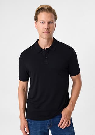 B35S10026 Erkek Siyah Polo Yaka T-Shirt - 1