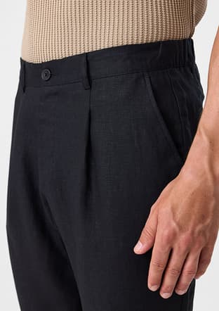 B35S31034 Erkek Siyah Keten Pantolon - 5