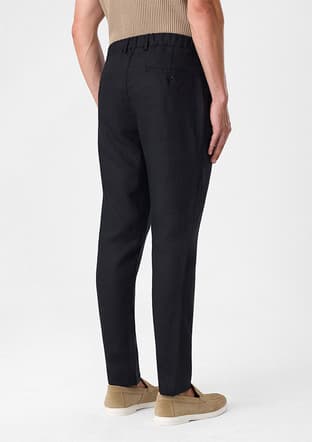B35S31034 Erkek Siyah Keten Pantolon - 6