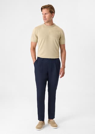 B35S31034 Erkek Lacivert Keten Pantolon - 2