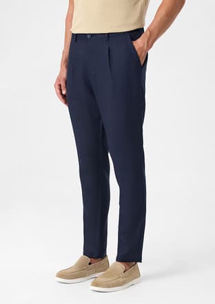 B35S31034 Erkek Lacivert Keten Pantolon - 3