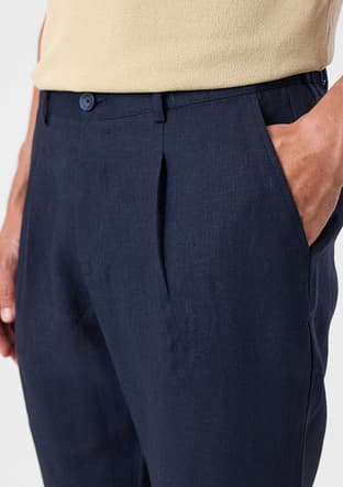B35S31034 Erkek Lacivert Keten Pantolon - 4