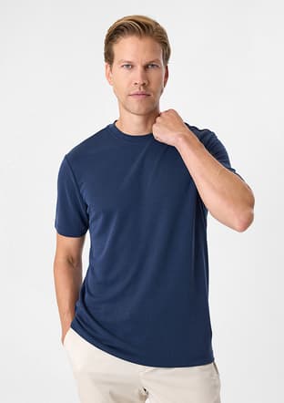 B35S10029 Erkek Lacivert Bisiklet Yaka T-Shirt - 5