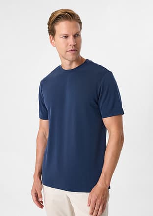 B35S10029 Erkek Lacivert Bisiklet Yaka T-Shirt - 6