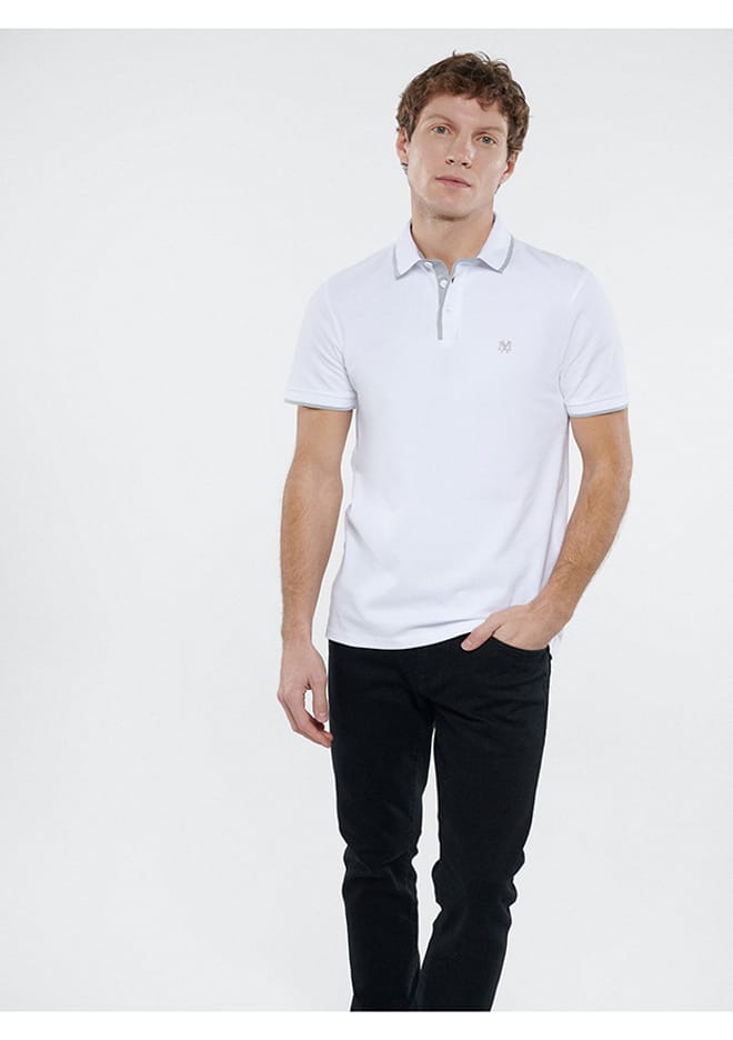 M062373-27879 Erkek Beyaz Polo Yaka T-shirt