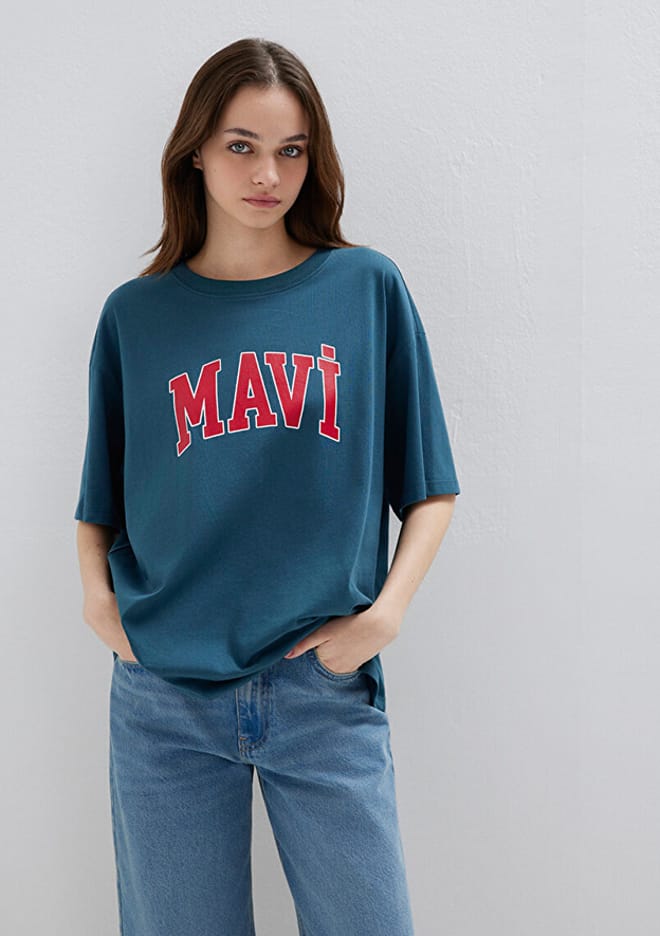 M1600843-70771 Kadın Mavi Baskılı T-shirt
