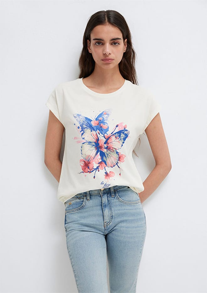 M1613718-80194 Kadın Beyaz Baskılı T-shirt