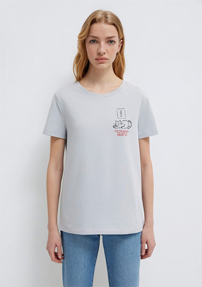 M1613722-70075 Kadın Gri Baskılı T-shirt