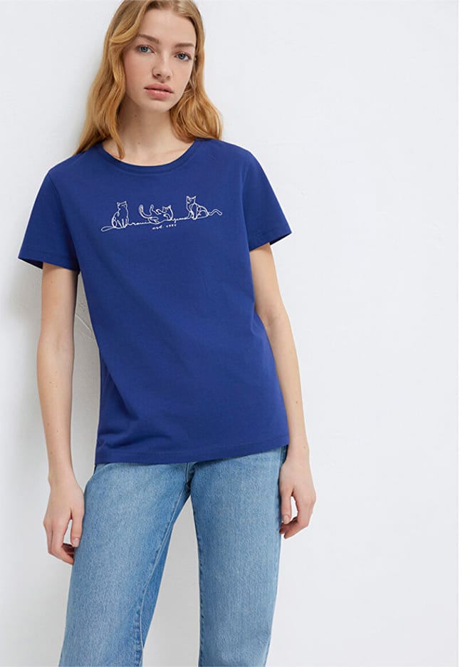 M1613721-70722 Kadın Çok Renkli Baskılı T-shirt